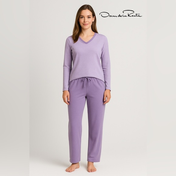 Oscar de la Renta Other - Vintage Oscar de la Renta Lavender Lounge Pajama Set L 2pc Top Pants Y2K Soft